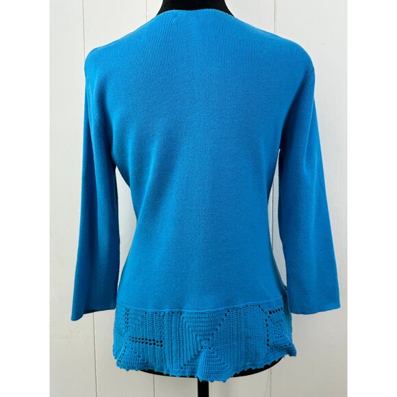 Women's Pierre Cardin Blue Sweater with Crochet Trim, Size L - Picture 4 of 8